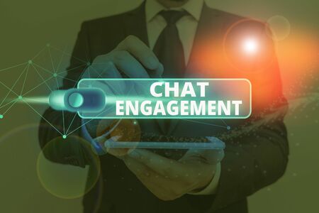 Text sign showing Chat Engagement. Business photo showcasing customer interacts directly with a brand by conversationの写真素材