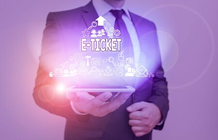 Writing note showing E Ticket. Business concept for Digital ticket that is as valid as a paper ticket or its equivalentの写真素材