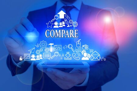 Handwriting text Compare. Conceptual photo Estimate Measure Note the similarities dissimilarities betweenの写真素材