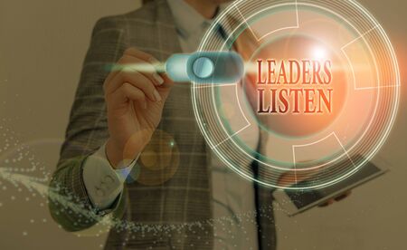 Text sign showing Leaders Listen. Business photo text knowledge are not gained by talking but by listeningの写真素材