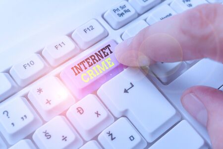 Writing note showing Internet Crime. Business concept for crime or illegal online activity committed on the Internetの写真素材