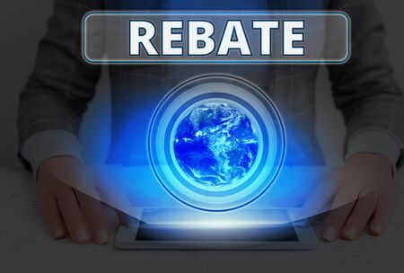 Text sign showing Rebate. Business photo text Huge rewards that can get when you engaged to a...