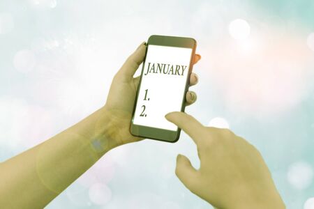Handwriting text writing January. Conceptual photo first month of the year and considered the second month of winterの写真素材