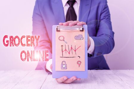 Handwriting text Grocery Online. Conceptual photo grocery store that allows online order Standalone ecommerceの写真素材
