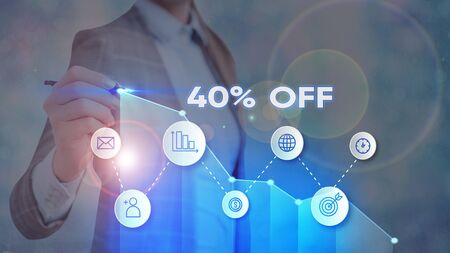 Text sign showing 40 Percent Off. Business photo text 40 percent reduction on the original price of...