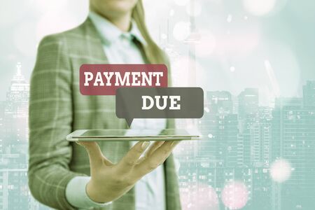 Conceptual hand writing showing Payment Due. Concept meaning The date when payment should be received by the companyの写真素材