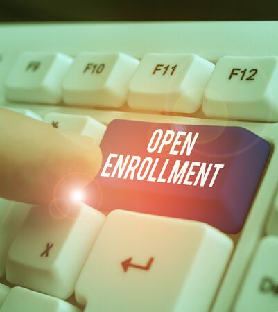 Conceptual hand writing showing Open Enrollment. Concept meaning policy of allowing qualifying students to enroll in schoolの写真素材