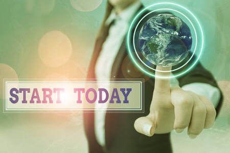 Writing note showing Start Today. Business concept for to begin doing something Make something begin...