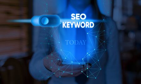Handwriting text Seo Keyword. Conceptual photo phrases in your web content that help showing find your siteの写真素材