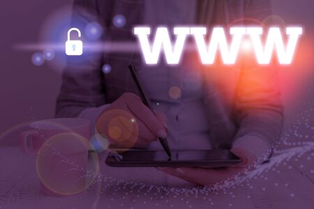 Writing note showing Www. Business concept for Network of online content Formatted in HTML and accessed via HTTPの写真素材