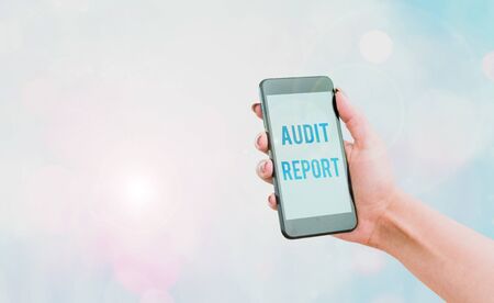 Text sign showing Audit Report. Business photo showcasing Written opinion of an auditor about companys financial statusの写真素材