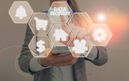 Text sign showing Data Recovery. Business photo text process of salvaging inaccessible lost or corrupted dataの写真素材