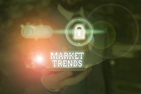 Word writing text Market Trends. Business photo showcasing Changes and developments in buying and selling in the marketの写真素材