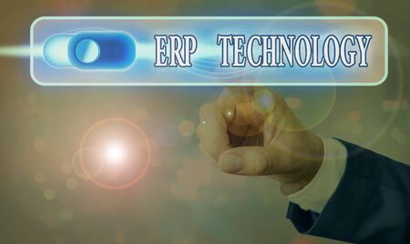 Writing note showing Erp Technology. Business concept for the integrated management of main business processesの写真素材