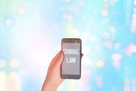Text sign showing Criminal Law. Business photo showcasing legal system which relates to punishing...