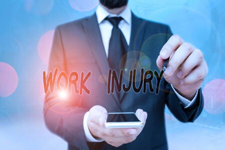 Handwriting text Work Injury. Conceptual photo illness caused by events or exposures in the work environmentの写真素材