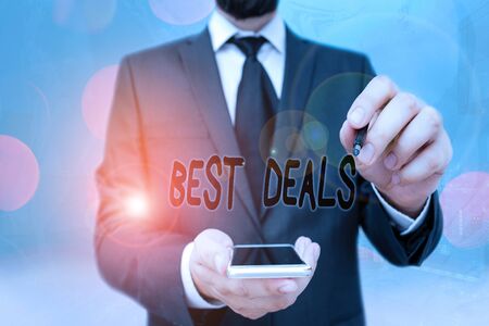 Handwriting text Best Deals. Conceptual photo very successful transaction or business agreement or a bargainの写真素材