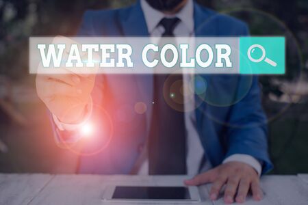 Conceptual hand writing showing Water Color. Concept meaning watersoluble binder such as gum arabic and thinned with waterの写真素材