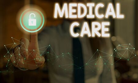 Writing note showing Medical Care. Business concept for services related to the maintenance of health and treatmentの写真素材