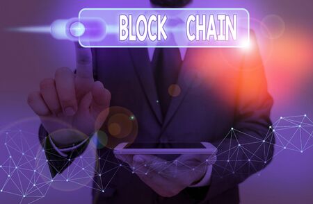Handwriting text Block Chain. Conceptual photo system in which a record of transactions made in bitcoinの写真素材