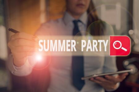 Writing note showing Summer Party. Business concept for social gathering held during summer season or school breakの写真素材