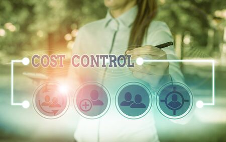 Writing note showing Cost Control. Business concept for practice of identifying and reducing...