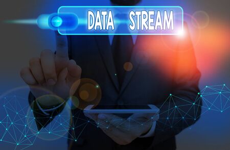 Handwriting text Data Stream. Conceptual photo sequence of digitally encoded coherent signals used to transmitの写真素材