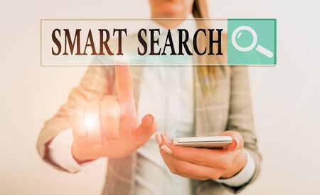 Writing note showing Smart Search. Business concept for tool used in recording software for...