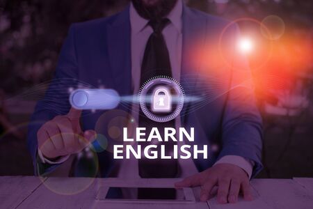 Text sign showing Learn English. Business photo text gain or acquire knowledge of speaking and writing Englishの写真素材