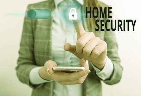 Text sign showing Home Security. Business photo text A system that help protect your home from...