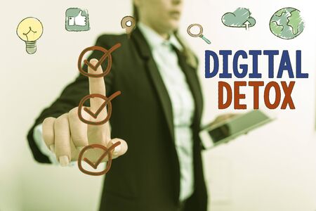 Word writing text Digital Detox. Business photo showcasing period of time during a demonstrating stops from using gadgetsの写真素材