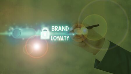 Word writing text Brand Loyalty. Business photo showcasing Dedication to purchase the same product or service repeatedlyの写真素材