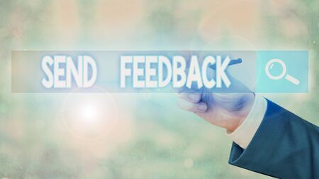 Conceptual hand writing showing Send Feedback. Concept meaning information or statements of opinion about somethingの写真素材