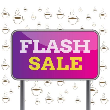 Writing note showing Flash Sale. Business concept for a sale of goods at greatly reduced prices at a short period Metallic pole empty panel plank colorful backgound attachedの写真素材