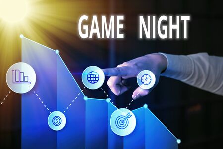 Writing note showing Game Night. Business concept for usually its called on adult play dates like poker with friendsの写真素材