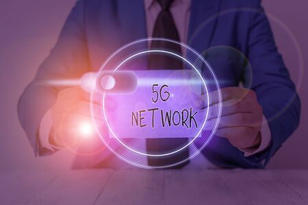 Writing note showing 5G Network. Business concept for greatly increase the speed and responsiveness of wireless networkの写真素材