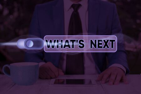 Text sign showing Whats Is Next. Business photo text talking about the future or what is coming after the presentの写真素材