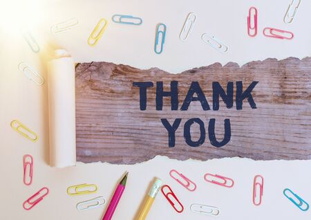 Text sign showing Thank You. Business photo showcasing polite expression used when acknowledging gift service complimentの写真素材