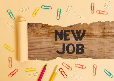 Text sign showing New Job. Business photo showcasing recently having paid position of regular employmentの写真素材