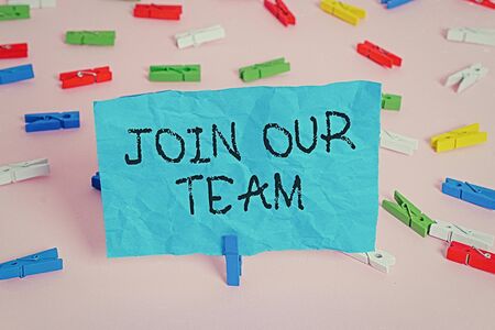 Conceptual hand writing showing Join Our Team. Concept meaning inviting someone to join in your...