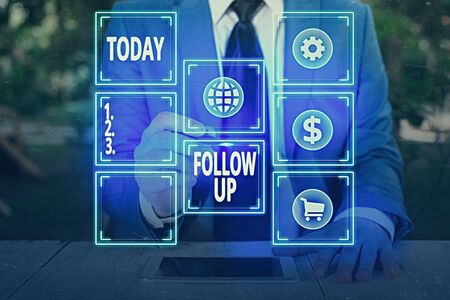 Text sign showing Follow Up. Business photo showcasing a continuation of something that has already been startedの写真素材
