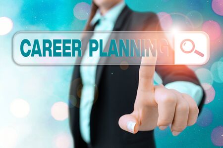 Writing note showing Career Planning. Business concept for Strategically plan your career goals and work successの写真素材