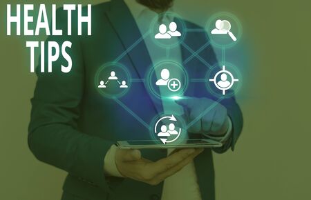 Text sign showing Health Tips. Business photo text advice or information given to be helpful in being healthyの写真素材