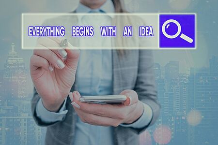 Text sign showing Everything Begins With An Idea. Business photo text steps you take to turn an idea into a realityの写真素材