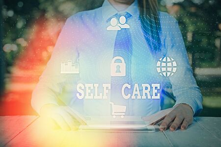 Handwriting text writing Self Care. Conceptual photo the practice of taking action to improve one own healthの写真素材