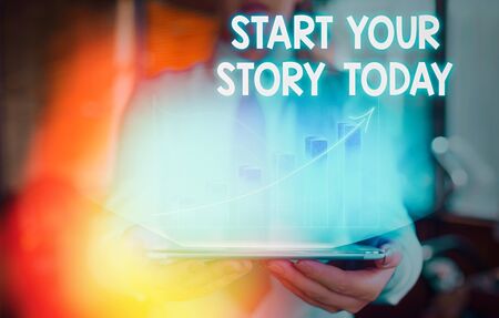 Conceptual hand writing showing Start Your Story Today. Concept meaning work hard on yourself and begin from this momentの写真素材