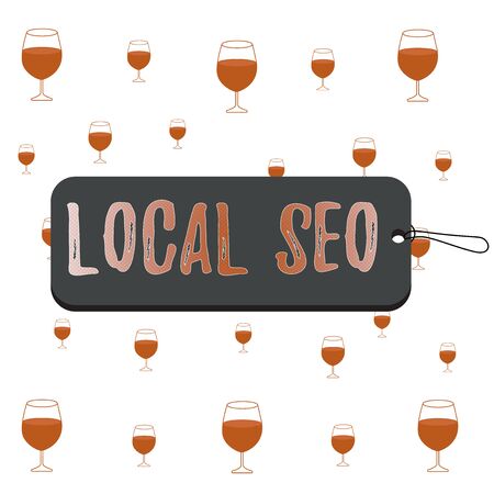 Text sign showing Local Seo. Business photo text helps businesses promote products and services to local customers Label tag badge rectangle shaped empty space string colorful backgroundの写真素材