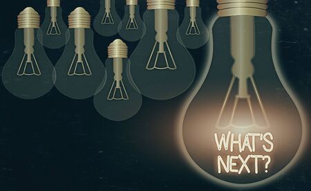 Handwriting text Whats Next Question. Conceptual photo asking demonstrating about his coming actions or behaviorsの写真素材