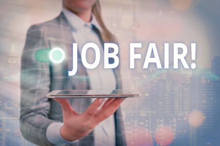Text sign showing Job Fair. Business photo showcasing event where employers offer information about their companiesの写真素材