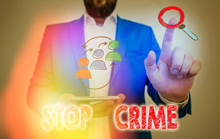 Text sign showing Stop Crime. Business photo text the effort or attempt to reduce and deter crime and criminalsの写真素材